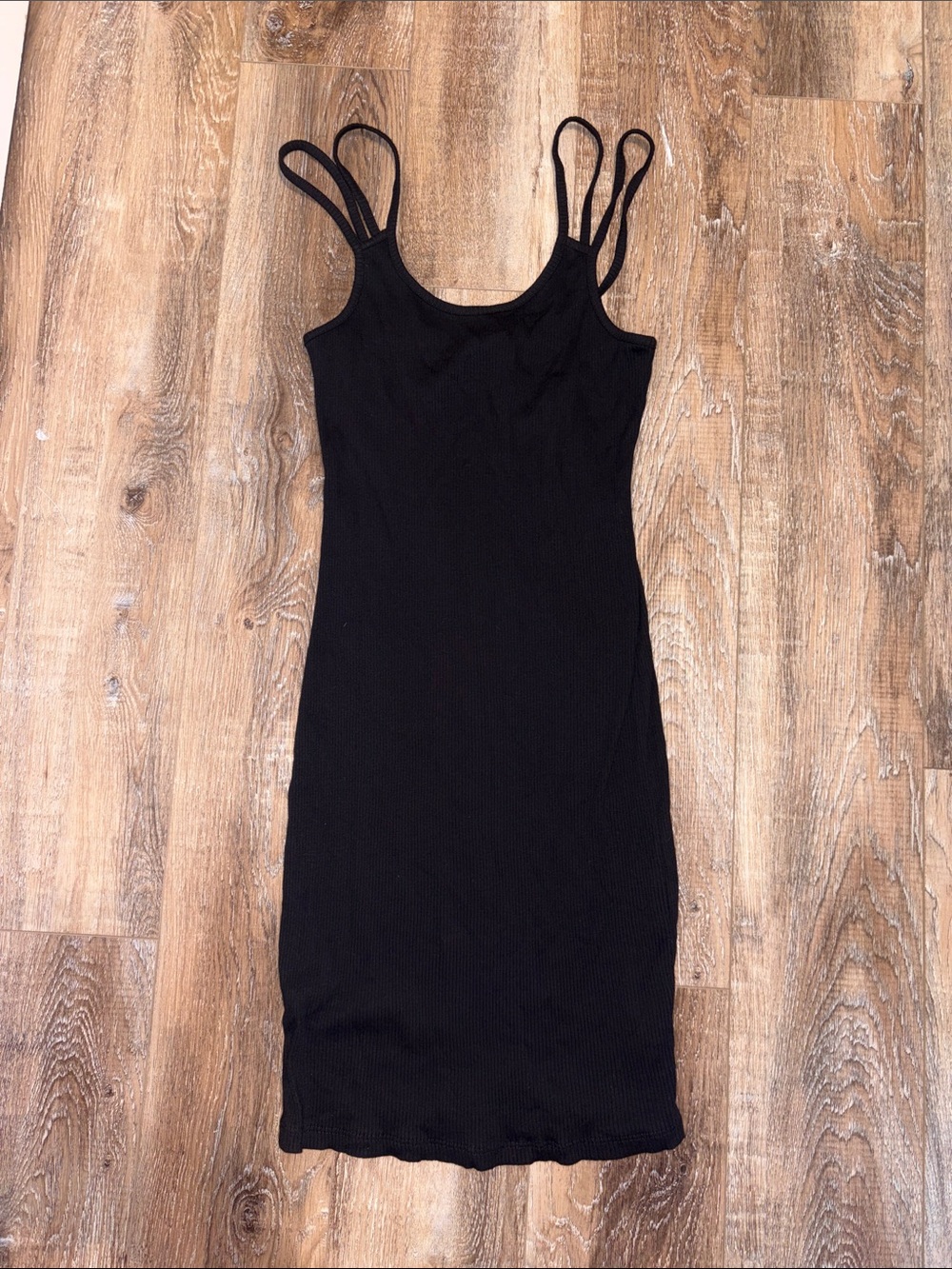 Streetwear Society Black Double-Strap Ribbed Mini Dress